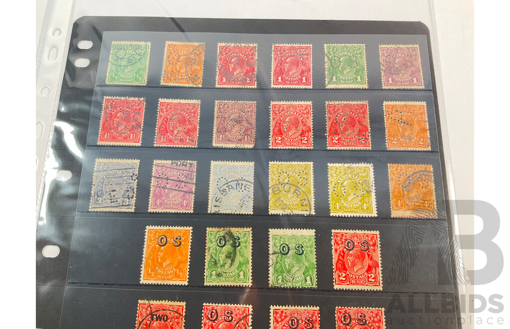 Australian Predecimal Stamps QV and KGV Perfins, Official Service Overprints