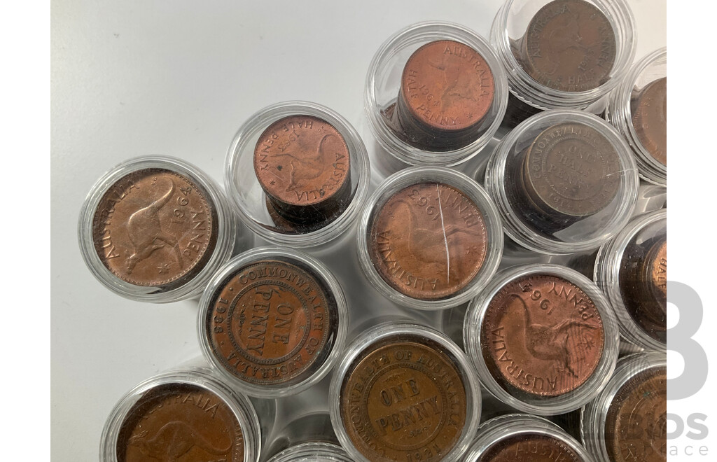 Collection of Australian Pennies and Half Pennies, Examples Spanning 1911 to 1964 - Approximately 4.6 Kilograms