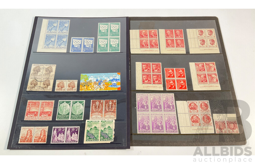 Australian Predecimal and Decimal Stamp Blocks and Pairs Including Mints