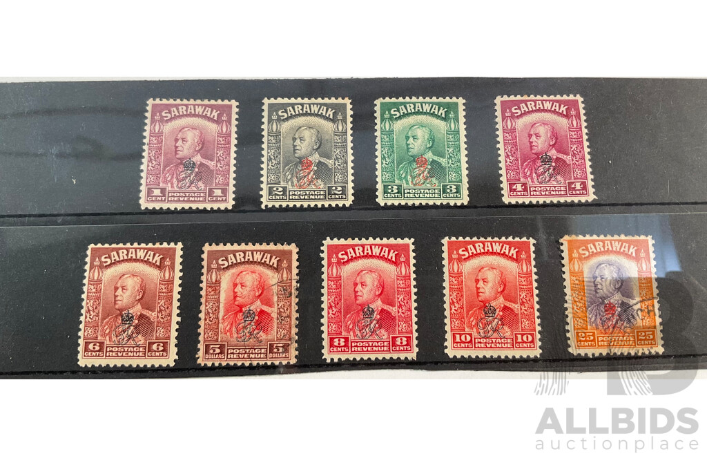 Sarawak Stamps, Part Set to Twenty Five Cents with Red and Black Overprints