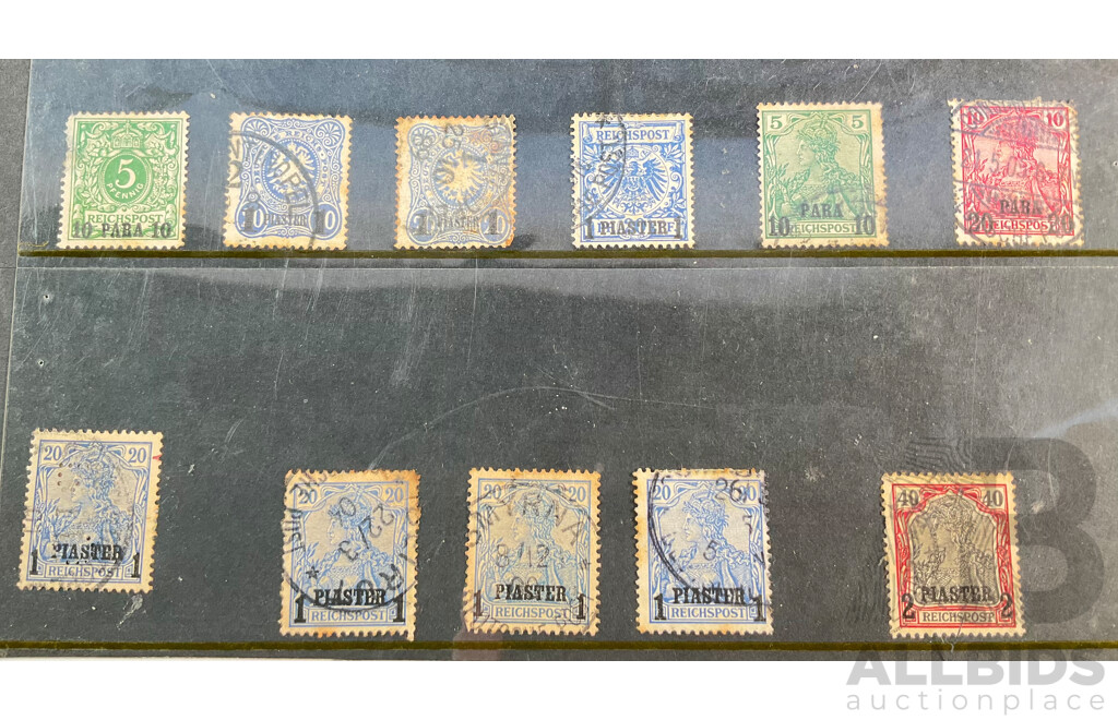 Constantinople/Turkey Germania 1900's Stamp Set, Para and Piaster Overprints
