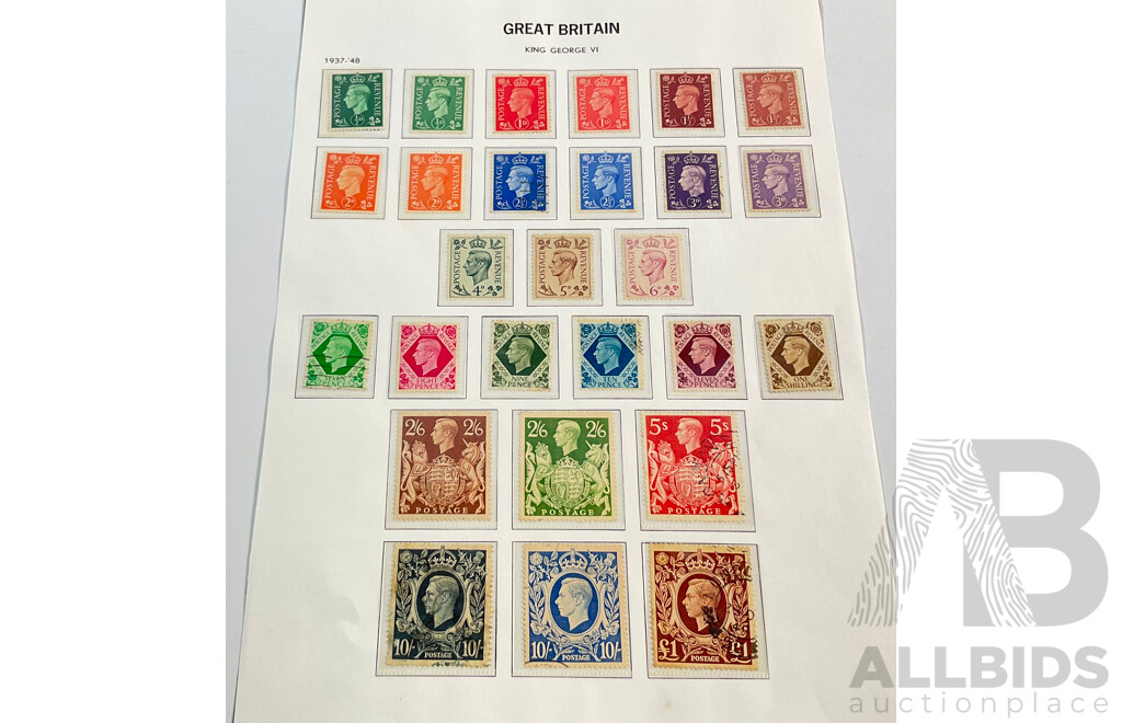 Great Britain 1937-1948 KGVI Stamp Collection, Half Penny to One Pound
