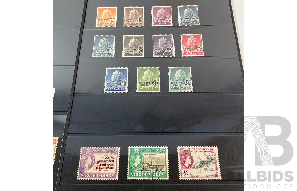 Great Britain/Australia Virgin Island, Christmas Island Stamp Sets, KGVI, QE2, Overprints, Mint Hinged