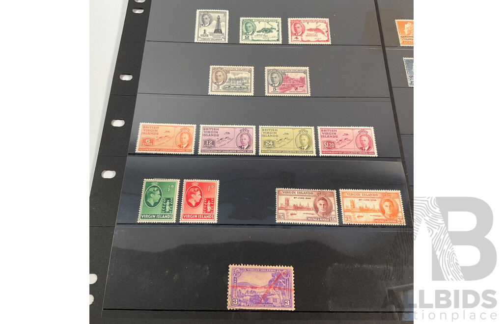 Great Britain/Australia Virgin Island, Christmas Island Stamp Sets, KGVI, QE2, Overprints, Mint Hinged