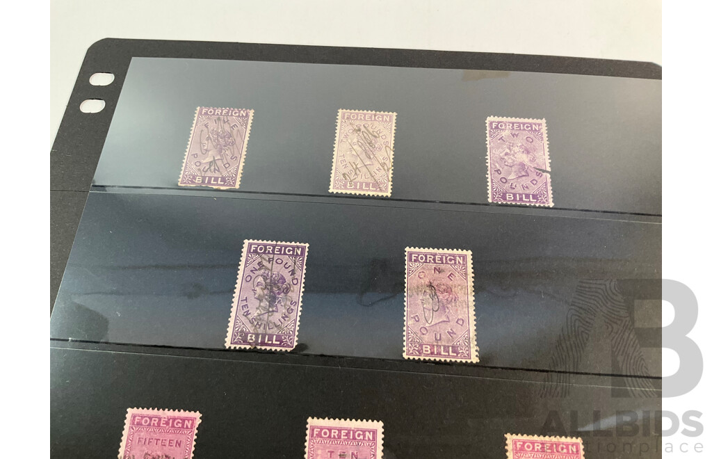 Great Britain 1870's Foreign Bill Stamps to Five Shilling