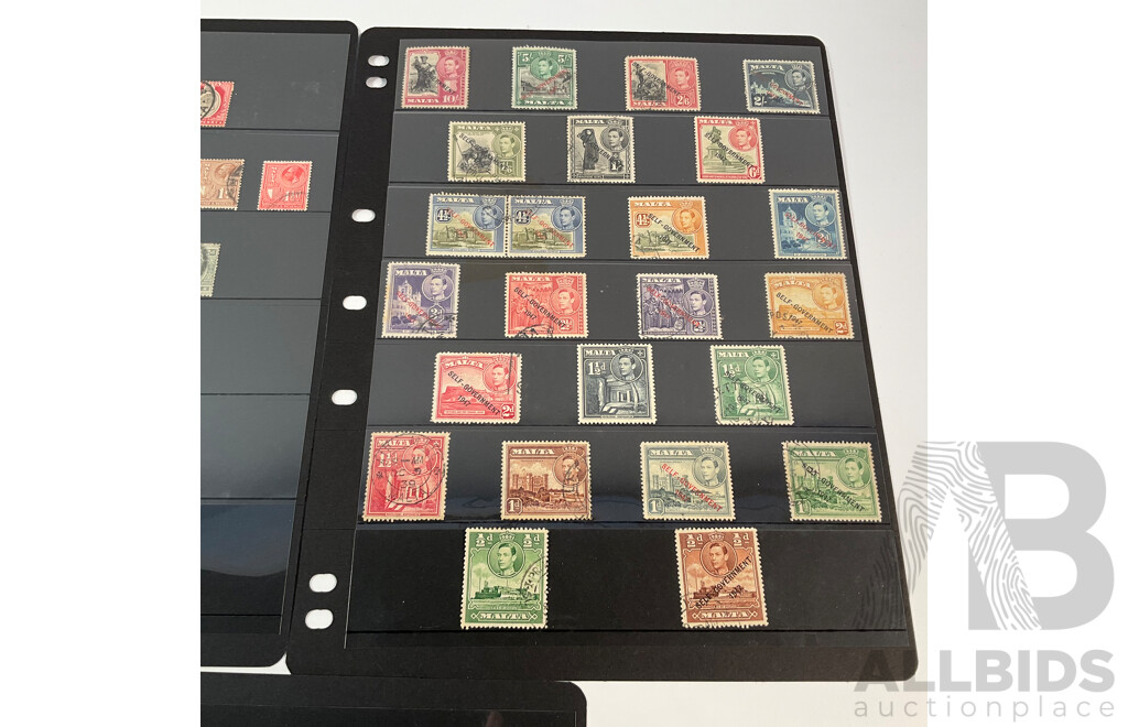 Great Britain/Malta Stamps, KGV to QE2, Diagonal Self Government Overprints
