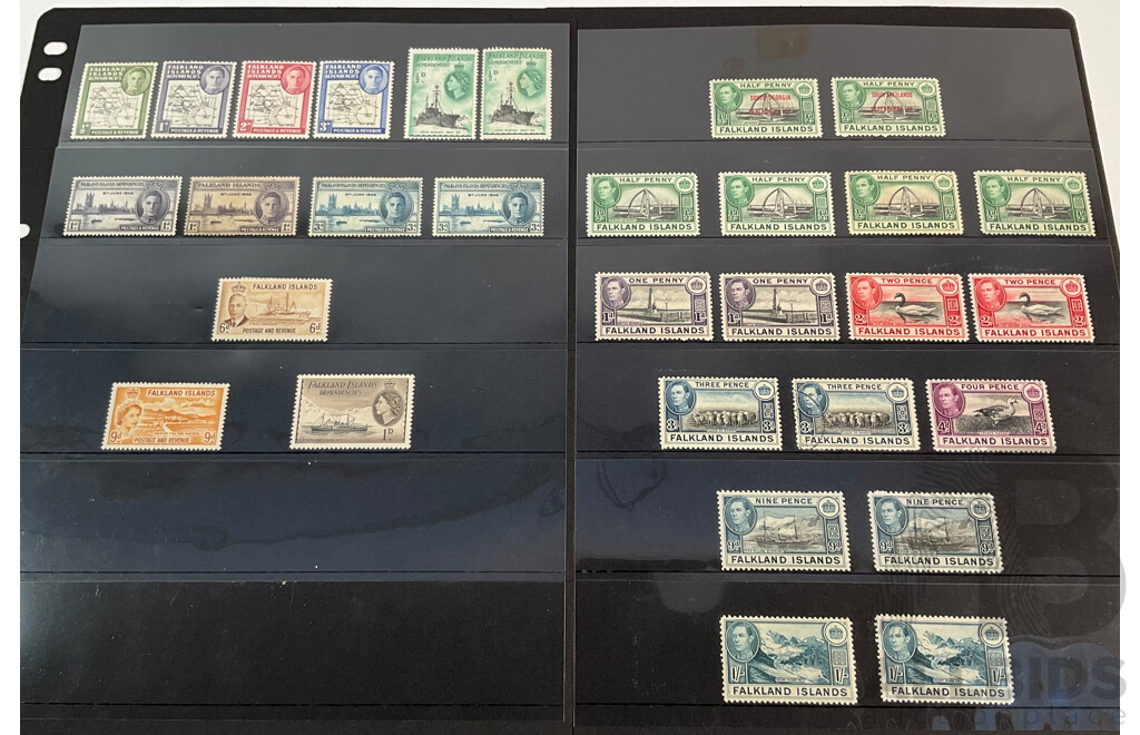 Great Britain/Falkland Islands Stamps, KGVI and QE2, Overprints