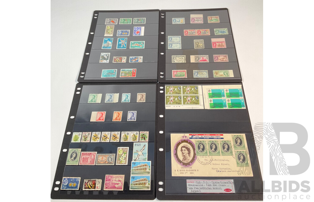 Fiji Stamps, QE2, Five Shilling, Mostly Mint Hinged