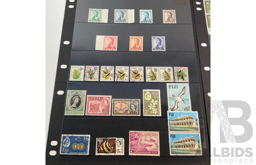 Fiji Stamps, QE2, Five Shilling, Mostly Mint Hinged