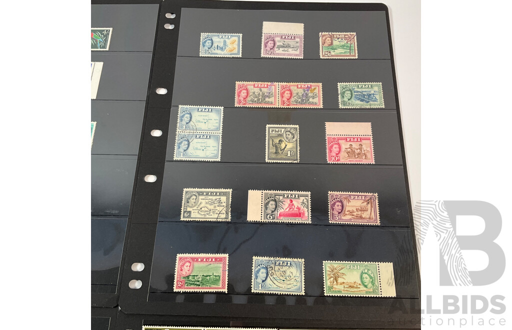 Fiji Stamps, QE2, Five Shilling, Mostly Mint Hinged