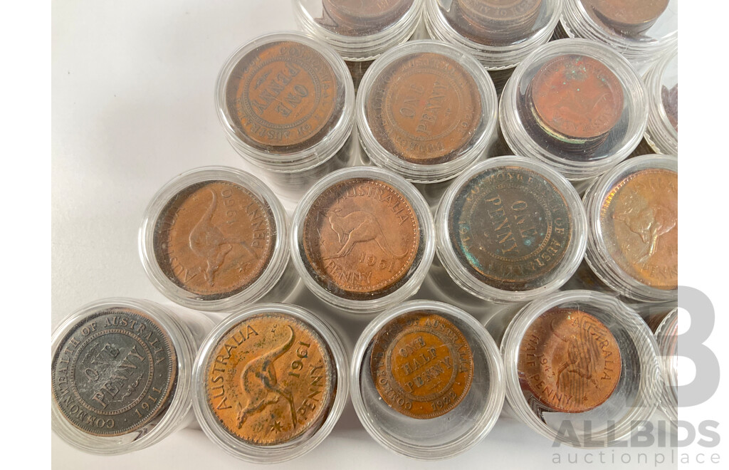Collection of Australian Pennies and Half Pennies, Examples Spanning 1911 to 1964 - Approximately 4.6 Kilograms
