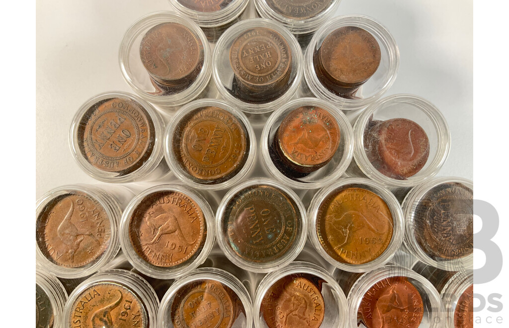 Collection of Australian Pennies and Half Pennies, Examples Spanning 1911 to 1964 - Approximately 4.6 Kilograms