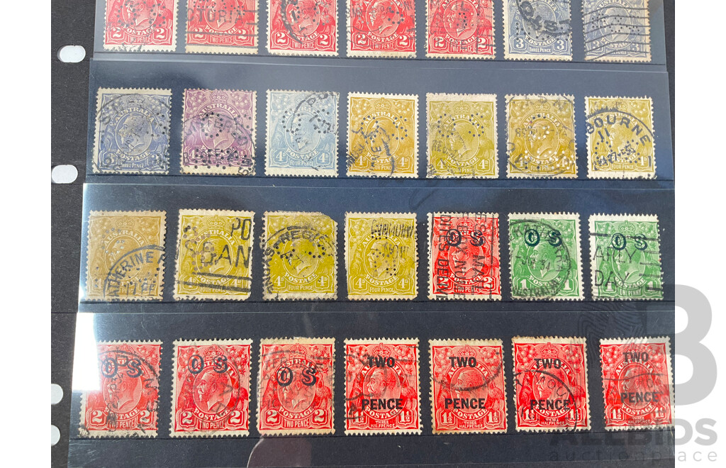 Collection of Australian Predecimal Stamps Including KGV Heads with Inverted Water Mark, Six Crowns C of A, Perfins, Overprints, QV Perfins, KGV Silver Jubilee Set Mint, 1940 Armed Forces Mint Set, 1934 Victoria Centenary Mint Set