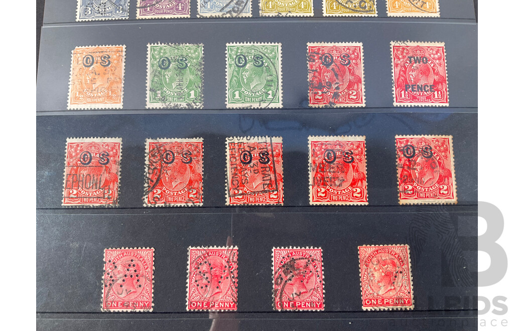 Collection of Australian Predecimal Stamps Including KGV Heads with Inverted Water Mark, Six Crowns C of A, Perfins, Overprints, QV Perfins, KGV Silver Jubilee Set Mint, 1940 Armed Forces Mint Set, 1934 Victoria Centenary Mint Set