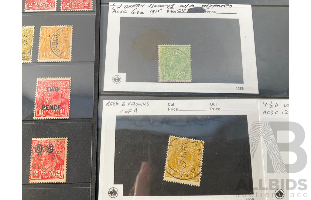 Collection of Australian Predecimal Stamps Including KGV Heads with Inverted Water Mark, Six Crowns C of A, Perfins, Overprints, QV Perfins, KGV Silver Jubilee Set Mint, 1940 Armed Forces Mint Set, 1934 Victoria Centenary Mint Set