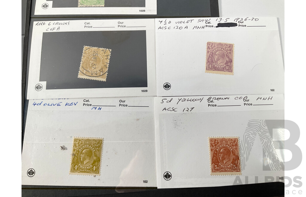 Collection of Australian Predecimal Stamps Including KGV Heads with Inverted Water Mark, Six Crowns C of A, Perfins, Overprints, QV Perfins, KGV Silver Jubilee Set Mint, 1940 Armed Forces Mint Set, 1934 Victoria Centenary Mint Set