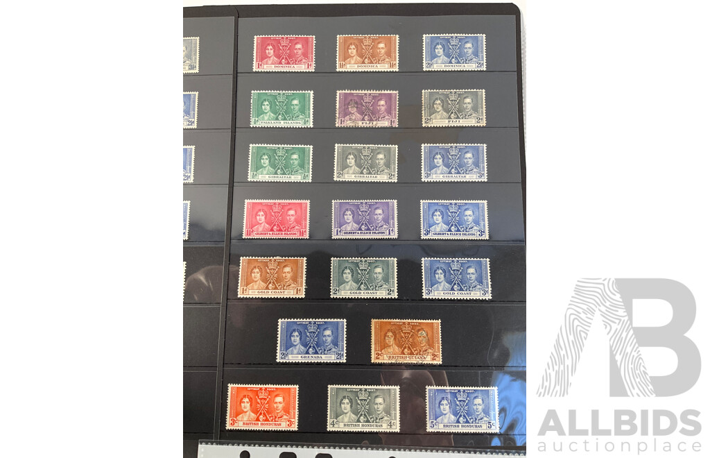 Collection of British Empire Stamps Including 1937 KGVI Coronation Omnibus Aden, Bahamas, Bermuda, Caymen Islands, Ceylon, Cyprus, Dominica, Fiji, Gibraltar, Gilbert & Ellice Islands, Gold Coast, Grenada, British Guiana, Honduras..........................