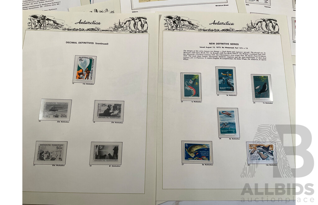 Australian Seven Seas Hingeless Stamp Pages Spanning 1957 to 1986, Many Mint Sets, Forty Three Pages