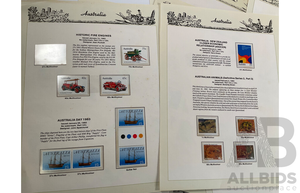 Australian Seven Seas Hingeless Stamp Pages Spanning 1957 to 1986, Many Mint Sets, Forty Three Pages