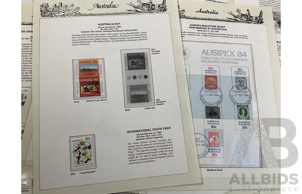 Australian Seven Seas Hingeless Stamp Pages Spanning 1957 to 1986, Many Mint Sets, Forty Three Pages