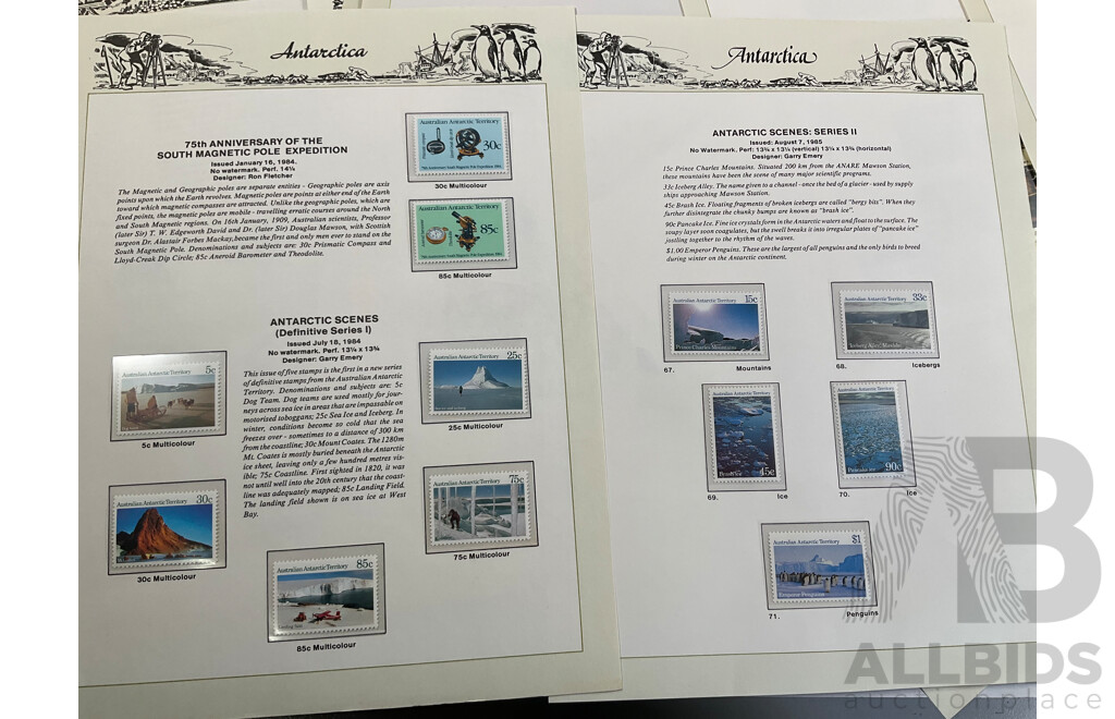 Australian Seven Seas Hingeless Stamp Pages Spanning 1957 to 1986, Many Mint Sets, Forty Three Pages