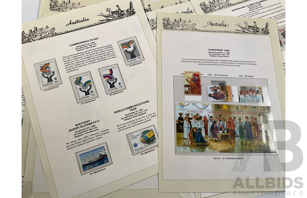 Australian Seven Seas Hingeless Stamp Pages Spanning 1957 to 1986, Many Mint Sets, Forty Three Pages
