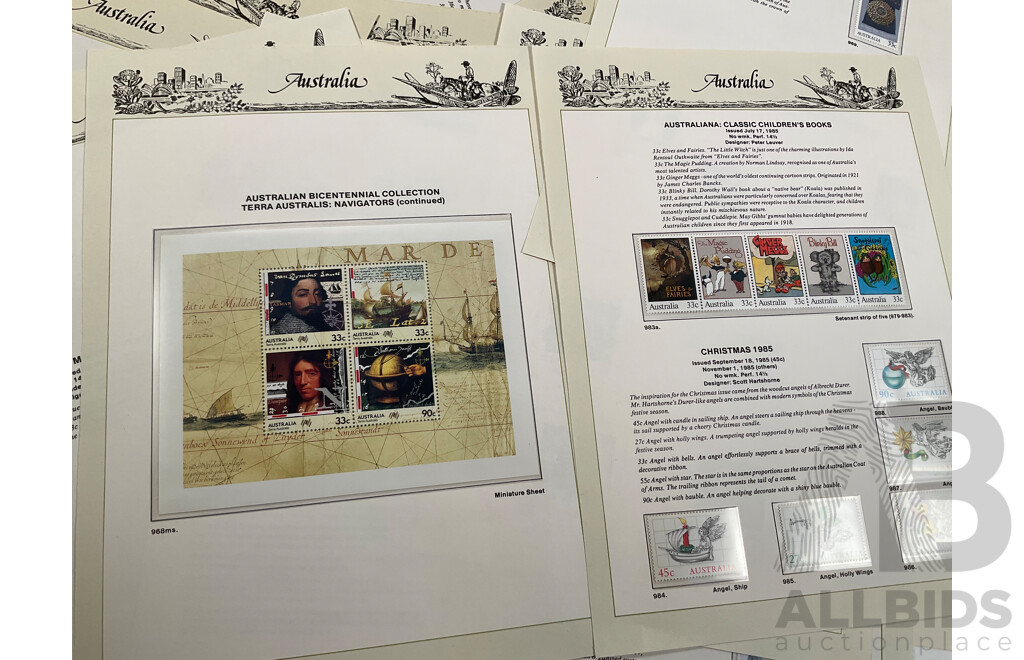 Australian Seven Seas Hingeless Stamp Pages Spanning 1957 to 1986, Many Mint Sets, Forty Three Pages