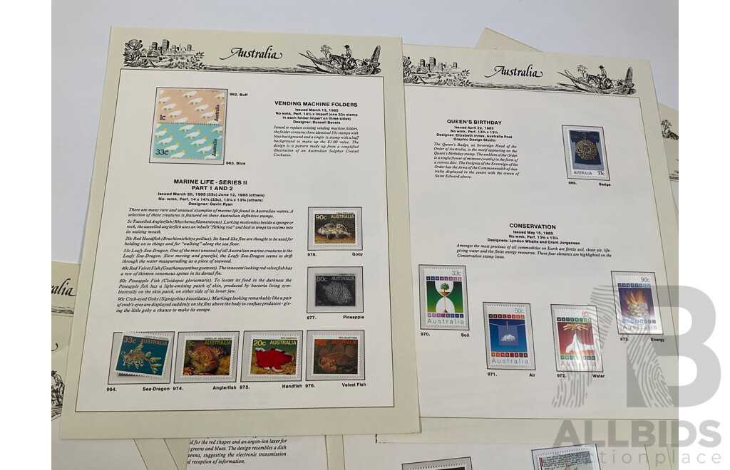 Australian Seven Seas Hingeless Stamp Pages Spanning 1957 to 1986, Many Mint Sets, Forty Three Pages