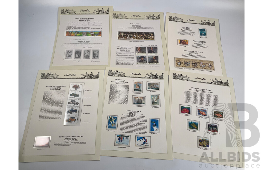 Australian Seven Seas Hingeless Stamp Pages Spanning 1957 to 1986, Many Mint Sets, Forty Three Pages