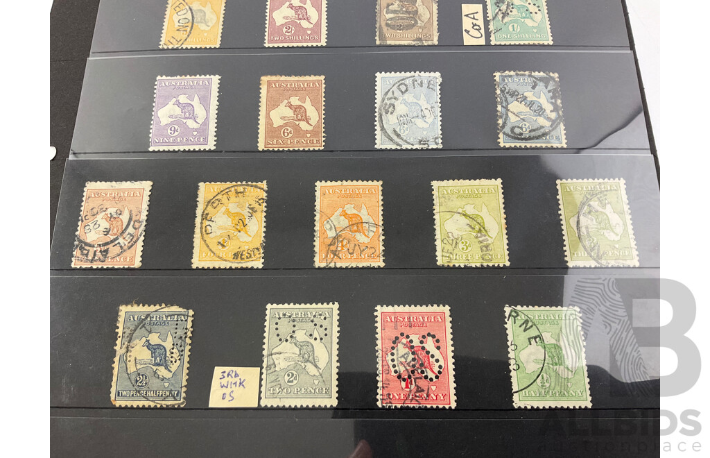 Collection of Australian Kangaroo on Map Stamps, Mint/cancelled, Official Service, Various Denominations and Colours