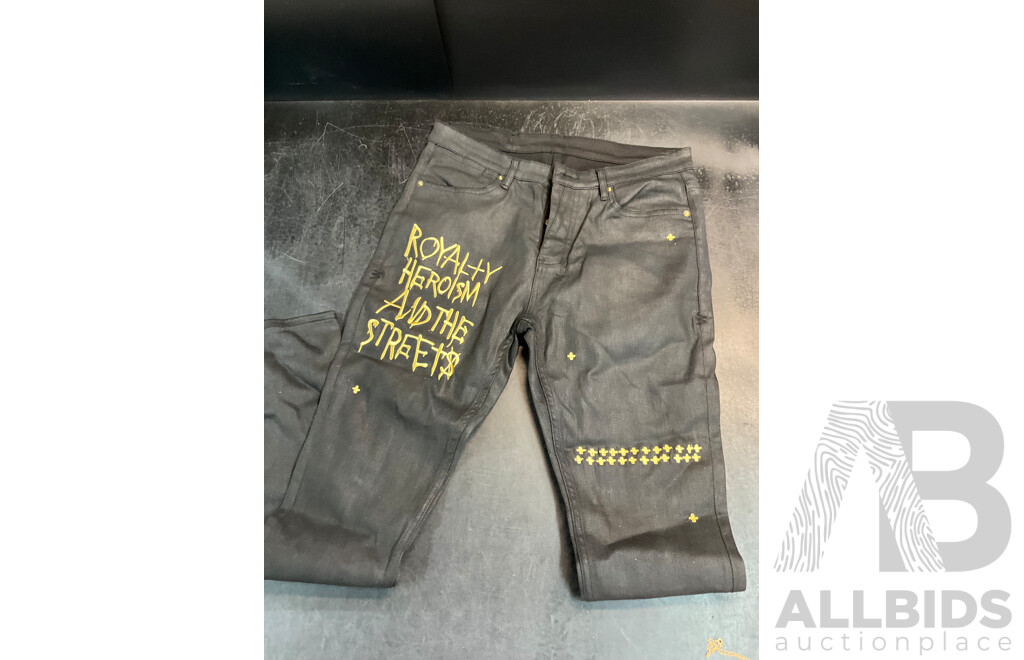 Assorted KSUBI Mens Jeans Size 39 and 36, Duffle Bag, Neckles - Lot of 4