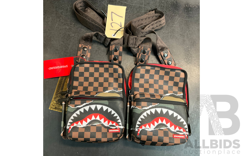 SPRAYGROUND Hangover Drip Check Brown Sling Bag - Lot of 2