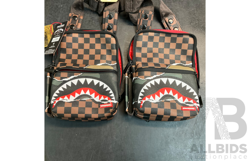 SPRAYGROUND Hangover Drip Check Brown Sling Bag - Lot of 2