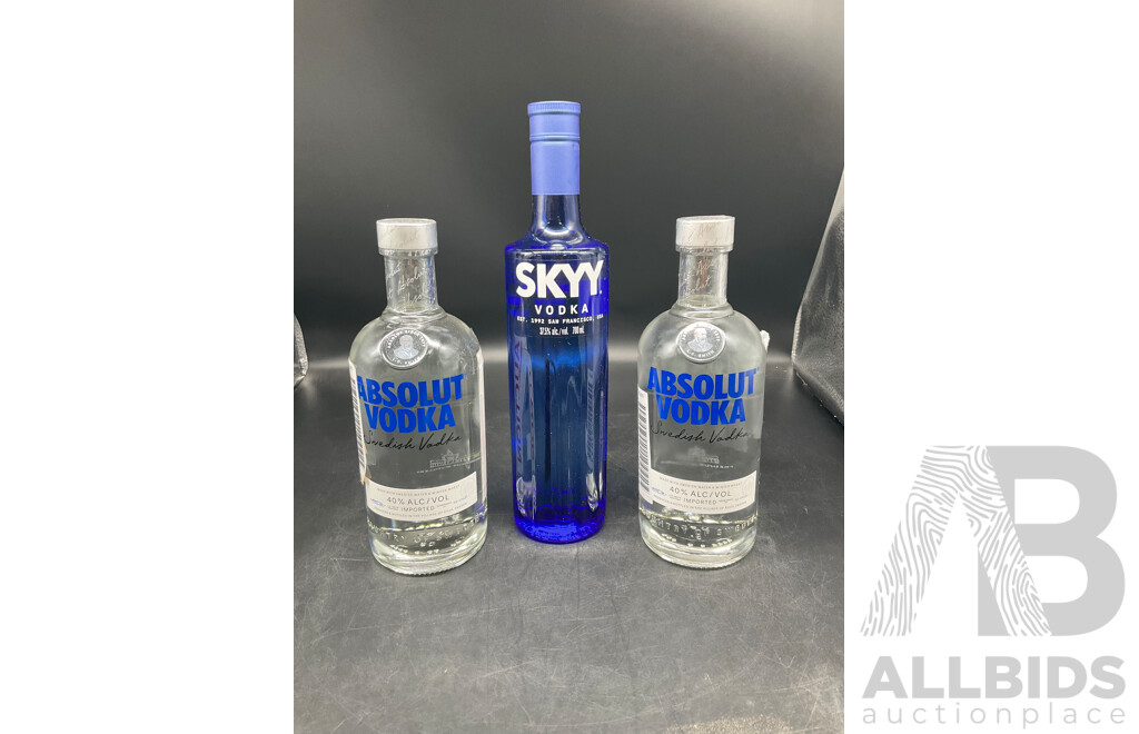 Absolut Vodka, SKYY Vodka 700ml - Lot of 3