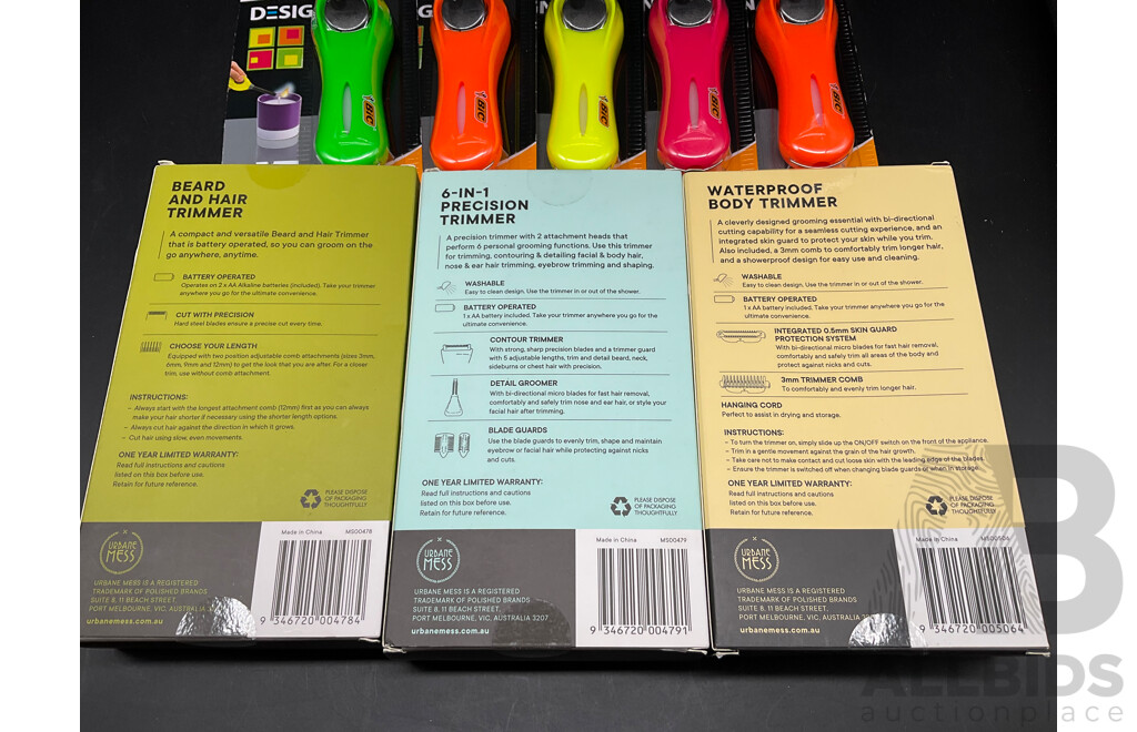 URBANE MESS 6 in 1 Precision Trimmer, Beard and Hair Trimmer, Waterproof Body Trimmer, 5x BIC Mega Lighter - Lot of 8