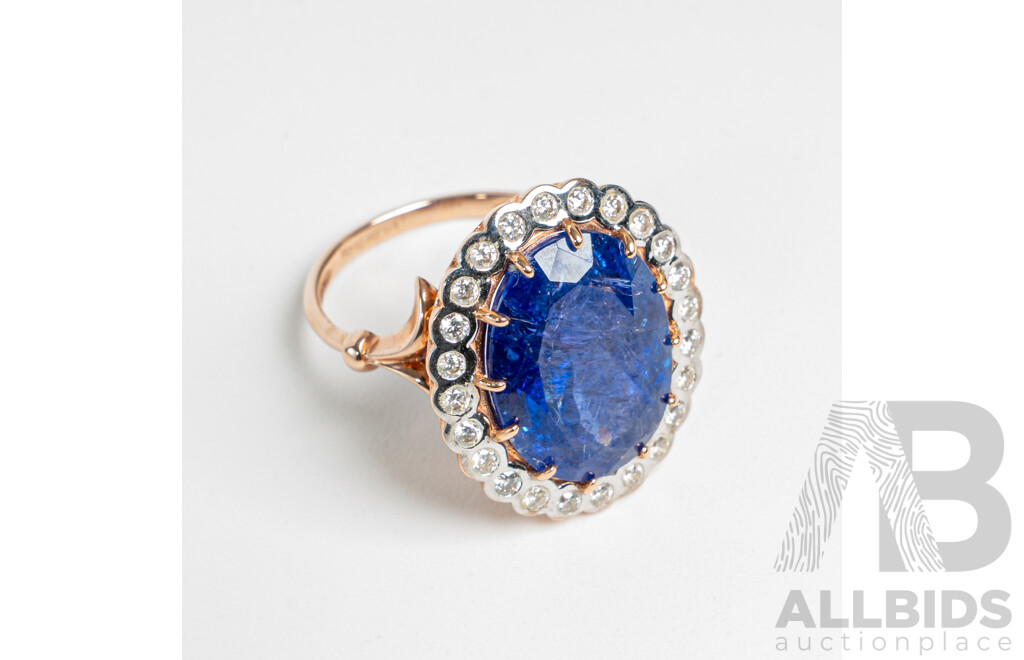 NEW - 14ct Rose Gold Tanzanite & Diamond Cocktail Ring, T10.25ct/TDW0.43ct, Size O, 7.51 Grams