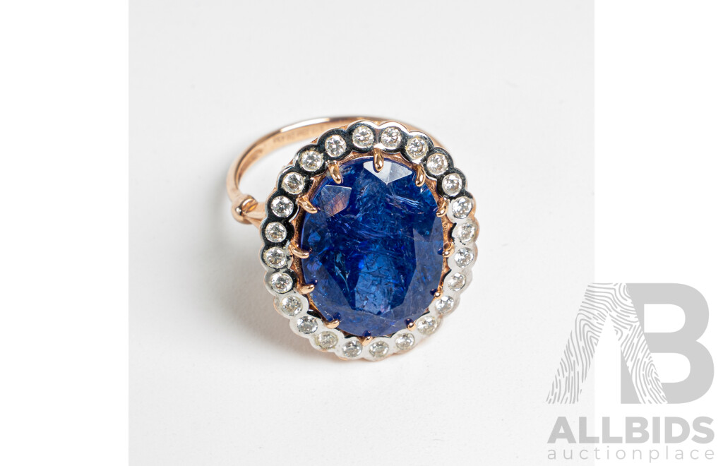 NEW - 14ct Rose Gold Tanzanite & Diamond Cocktail Ring, T10.25ct/TDW0.43ct, Size O, 7.51 Grams