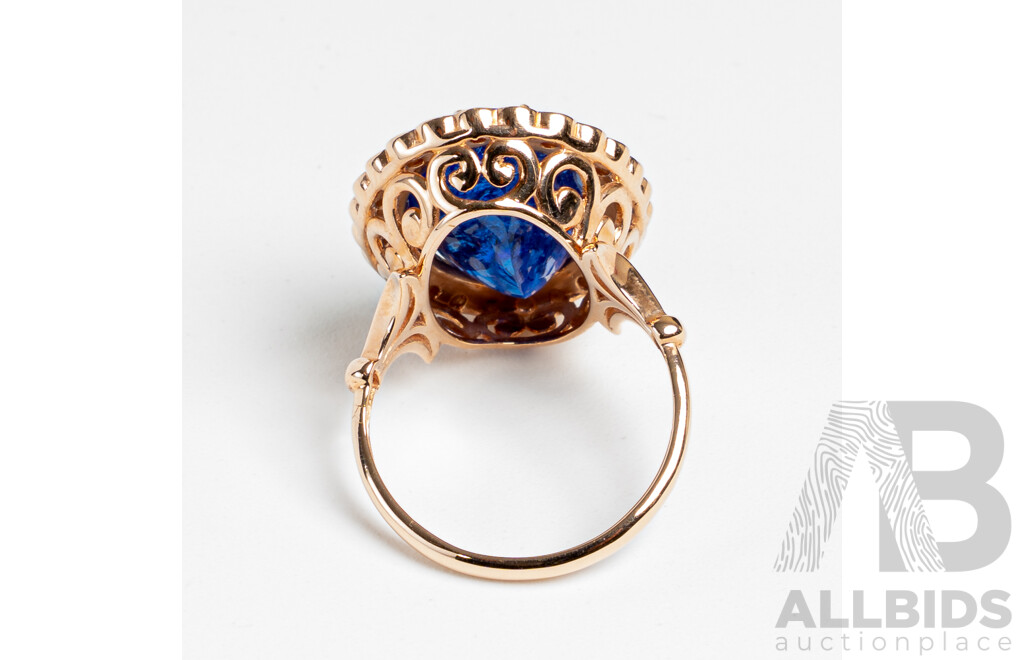NEW - 14ct Rose Gold Tanzanite & Diamond Cocktail Ring, T10.25ct/TDW0.43ct, Size O, 7.51 Grams