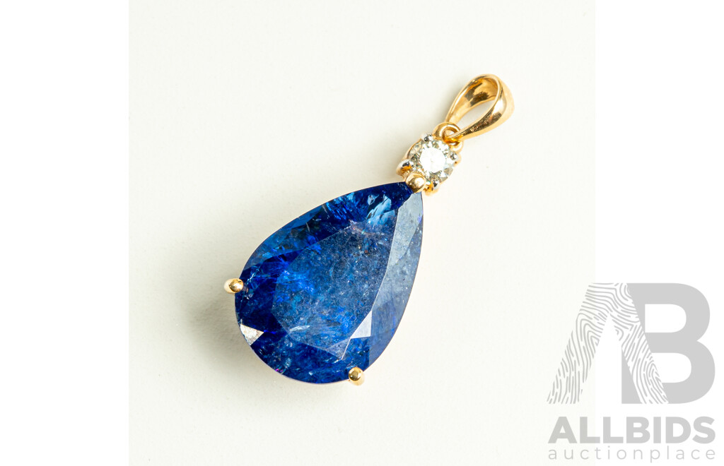NEW - 14ct Tanzanite & Diamond Pendant, T16.36ct/TDW0.27ct, 33mm Long, 6.01 Grams