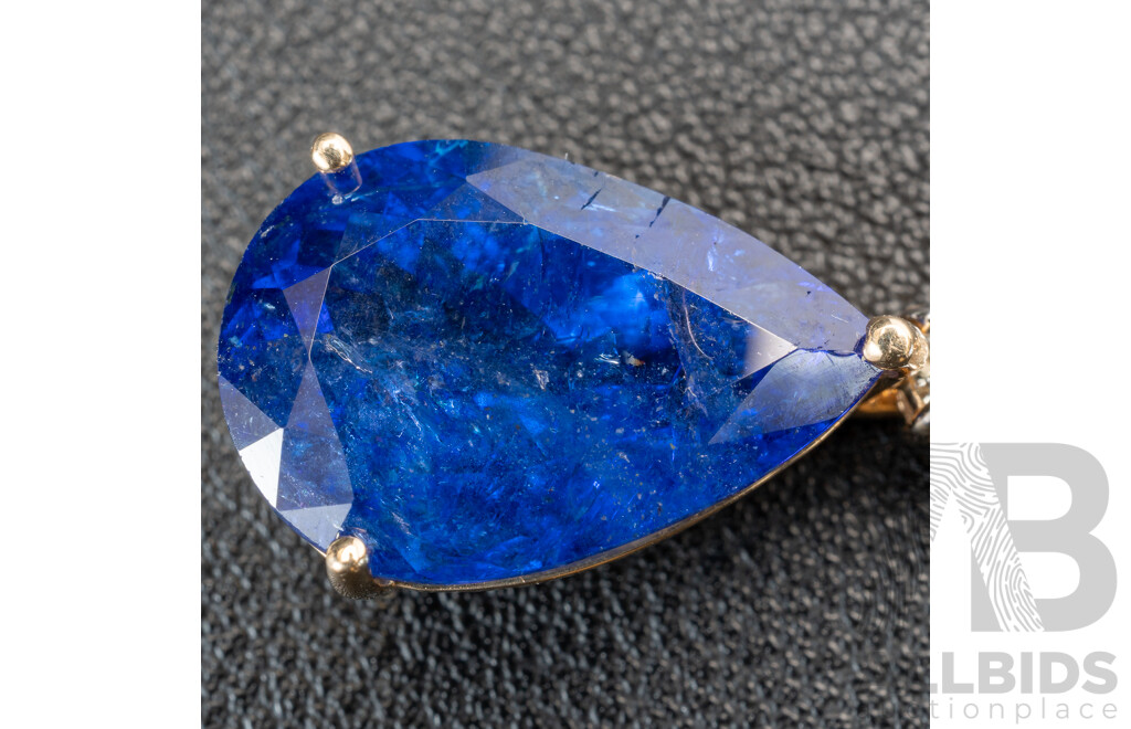 NEW - 14ct Tanzanite & Diamond Pendant, T16.36ct/TDW0.27ct, 33mm Long, 6.01 Grams