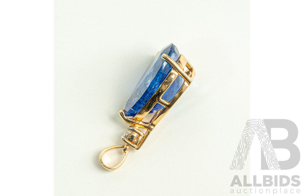 NEW - 14ct Tanzanite & Diamond Pendant, T16.36ct/TDW0.27ct, 33mm Long, 6.01 Grams