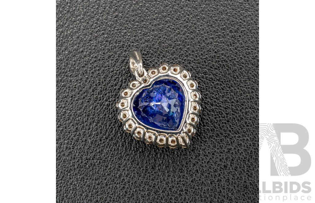 NEW - 14ct Tanzanite & Diamond Halo Heart Shaped Pendant, T7.93ct/TDW0.67ct, 17mm X 16mm, 3.97 Grams