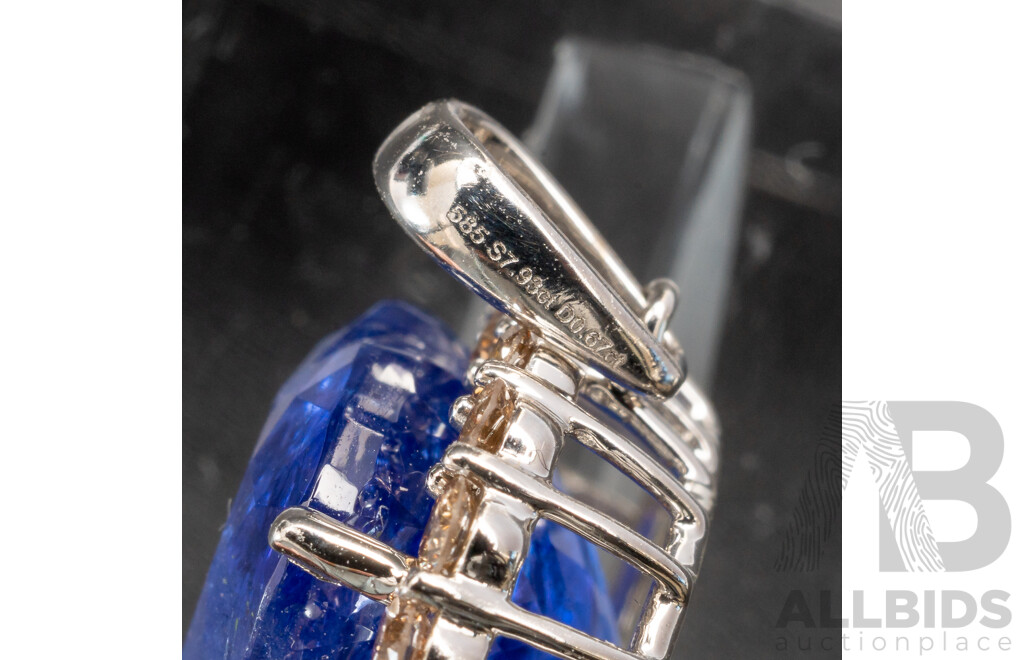 NEW - 14ct Tanzanite & Diamond Halo Heart Shaped Pendant, T7.93ct/TDW0.67ct, 17mm X 16mm, 3.97 Grams