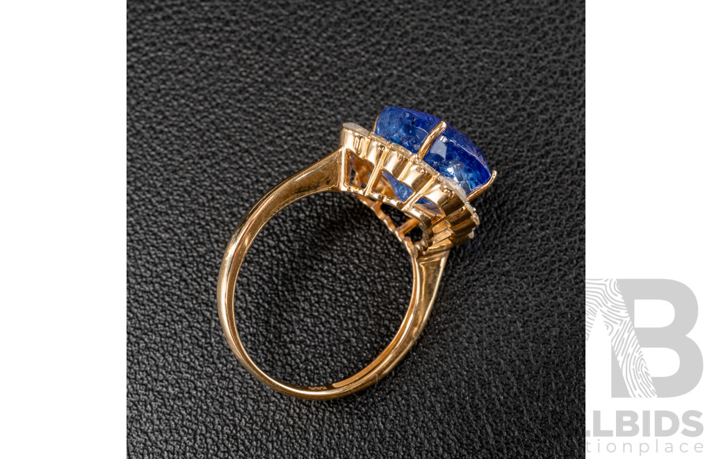 NEW - 14ct Yellow Gold Tanzanite & Diamond Cocktail Ring, T10.71ct/TDW1.25ct, Size Q, 6.31 Grams