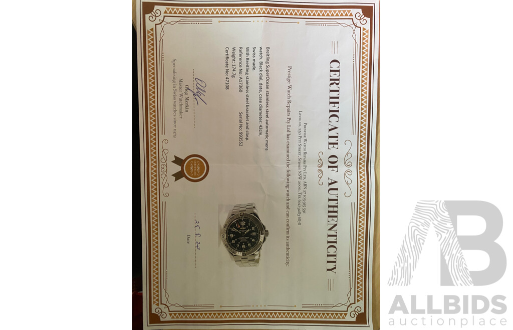 Breitling 42mm SuperOcean Professional Divers Watch, Model A17360