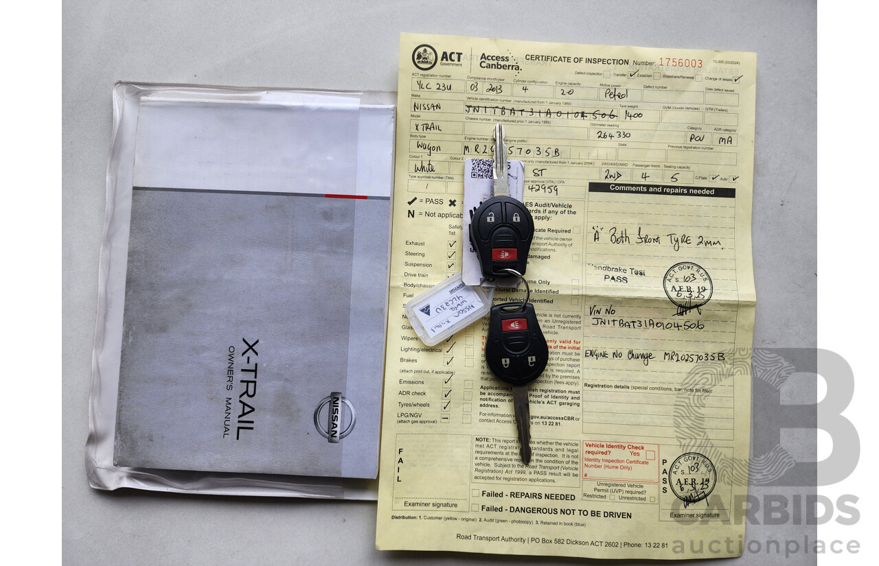 3/2013 Nissan X-Trail ST (fwd) T31 SERIES 5 4d Wagon White 2.0L