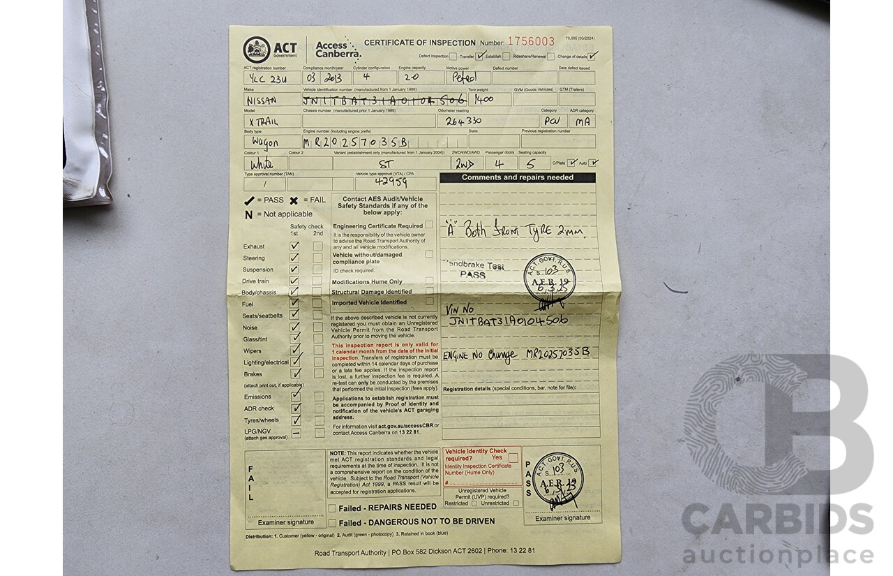 3/2013 Nissan X-Trail ST (fwd) T31 SERIES 5 4d Wagon White 2.0L