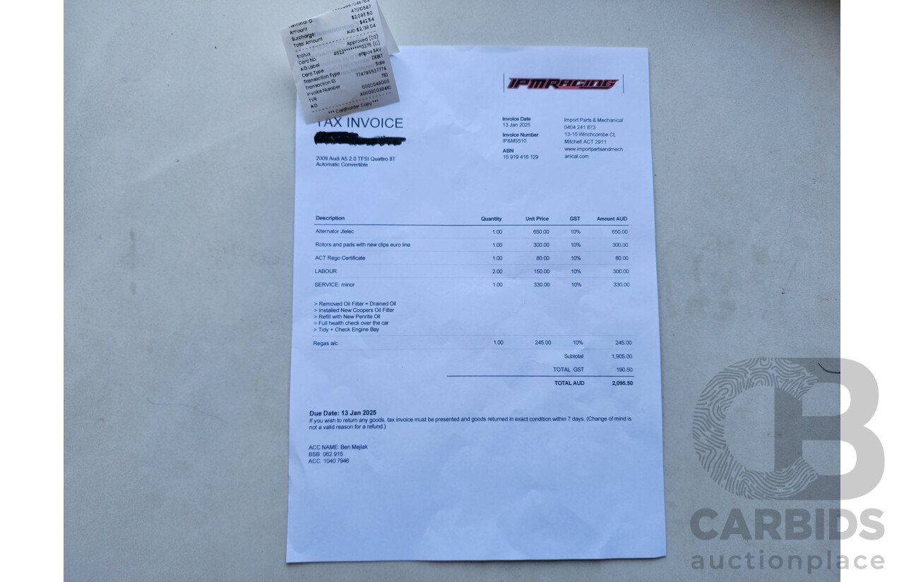 8/2009 Audi A5 2.0 TFSI Quattro 8T 2d Cabriolet Black 2.0L