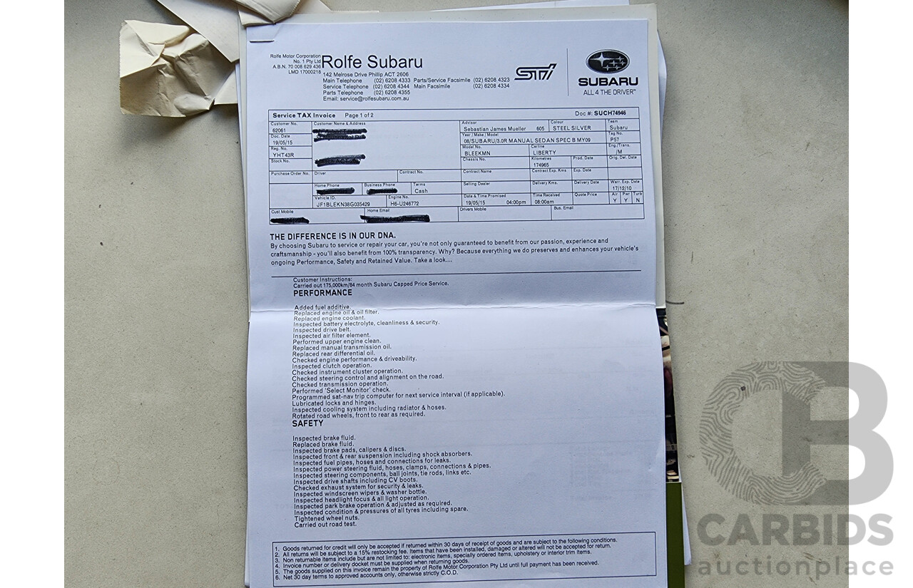 12/2007 Subaru Liberty 3.0r-B MY07 4d Sedan Silver 3.0L