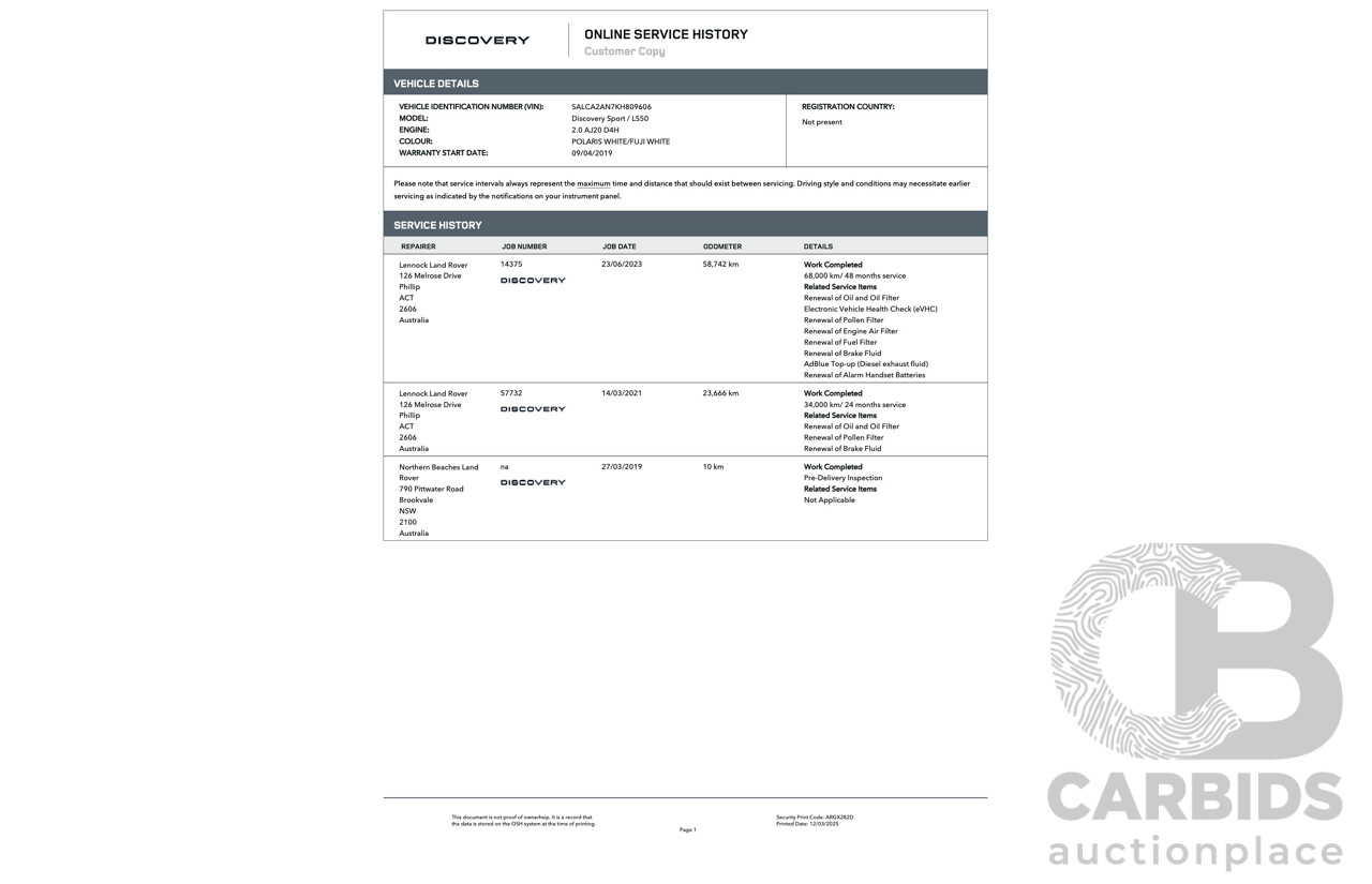 03/2019 Land Rover Discovery Sport SD4 HSE 177kW (AWD) L550 MY19 4d Wagon Fuji White Turbo Diesel 2.0L - 7 Seater
